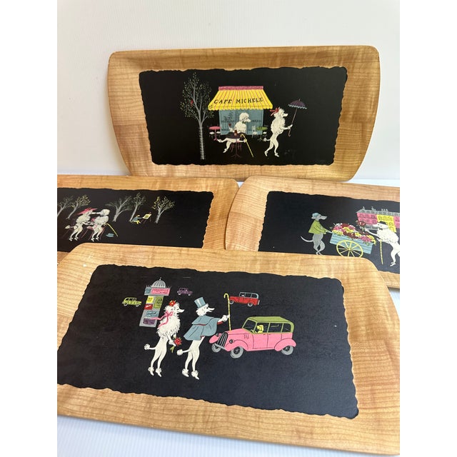 1950s Signed Kentley "The Romance of Fifi and Pepe" Full Set(4) Wooden Tray For Sale - Image 9 of 16