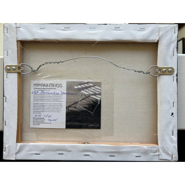 "LGB Streamline Moderne" Contemporary Impressionist Cityscape in Blue, Grays of Long Beach, Ca, Airport by Mill Valley Artist Mary Anne McKernie For Sale - Image 9 of 10