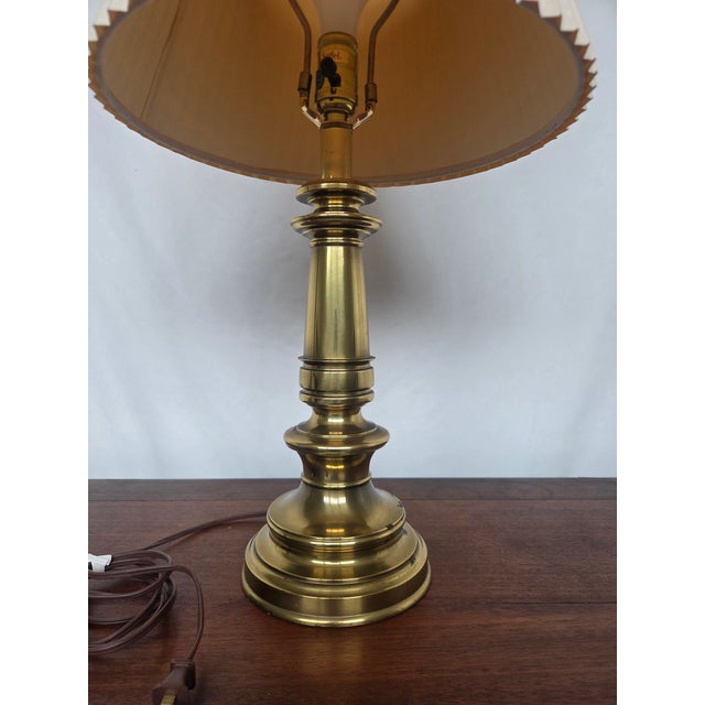 Vintage Brass Stiffel Table Lamp W/ Pleated Shade For Sale In Tampa - Image 6 of 10