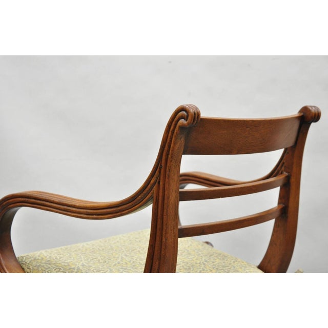 Vintage English Regency Style Cane Seat Mahogany Saber Leg Arm Chairs - A Pair For Sale - Image 17 of 18