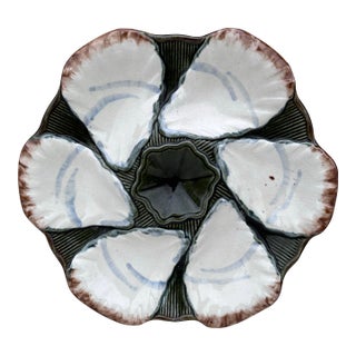 French Majolica Oyster Plate Longchamp, Circa 1900 For Sale