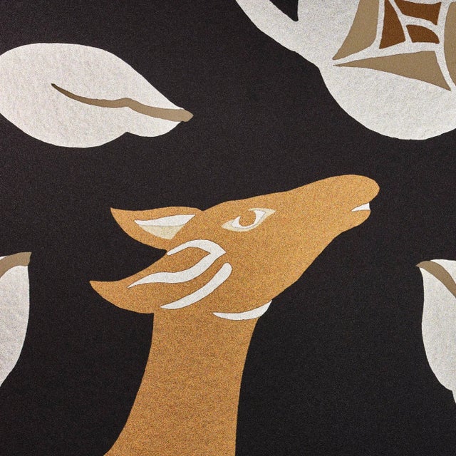 Contemporary Schumacher Les Gazelles Au Bois Vinyl Wallpaper in Noir , Sample For Sale - Image 3 of 5