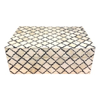 Restoration Hardware Trellis Jewelry Box Bone Inlay Wood Grey Modern Decor For Sale