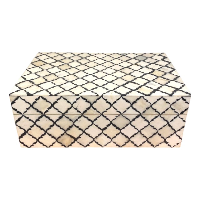 Restoration Hardware Trellis Jewelry Box Bone Inlay Wood Grey Modern Decor For Sale