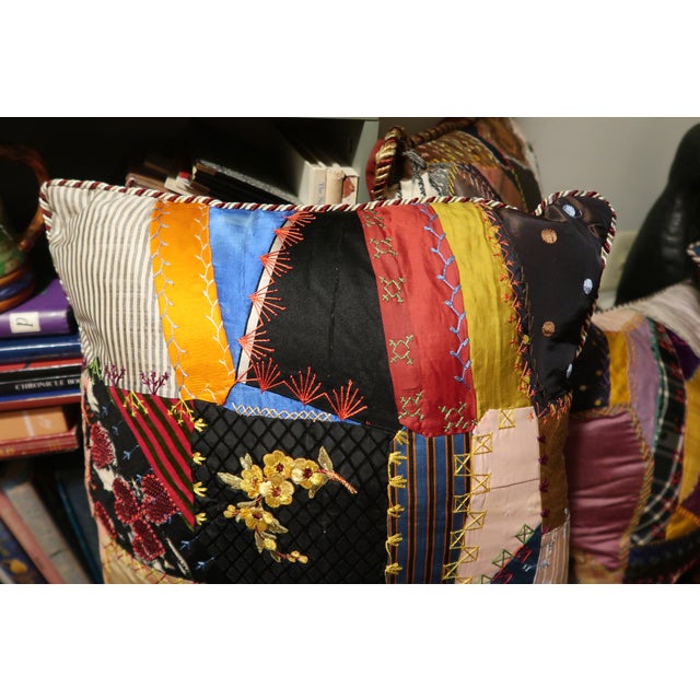 1870s Crazy Quilt Pillow 18 Inches 1 of 4 For Sale - Image 10 of 12