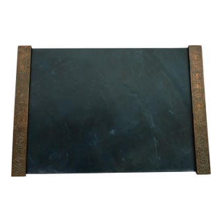 Tiffany Studios New York Zodiac Pattern Bronze Blotter Ends With Leather Desk Blotter For Sale