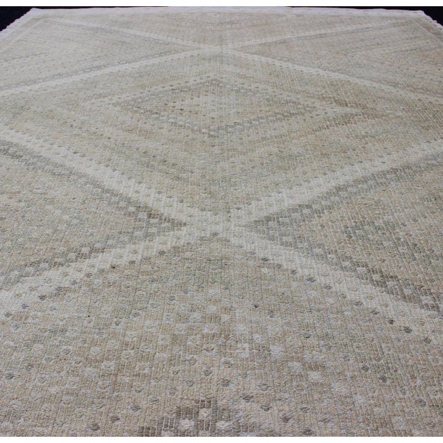 Tan Tan, Taupe, Vintage Turkish Embroidered Rug With Geometric Diamond Design For Sale - Image 8 of 13