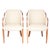 A pair of art deco cloud back armchairs, re-upholstered in cream leather and alcantara suede. Dimensions: h 85cm, w 57cm,...