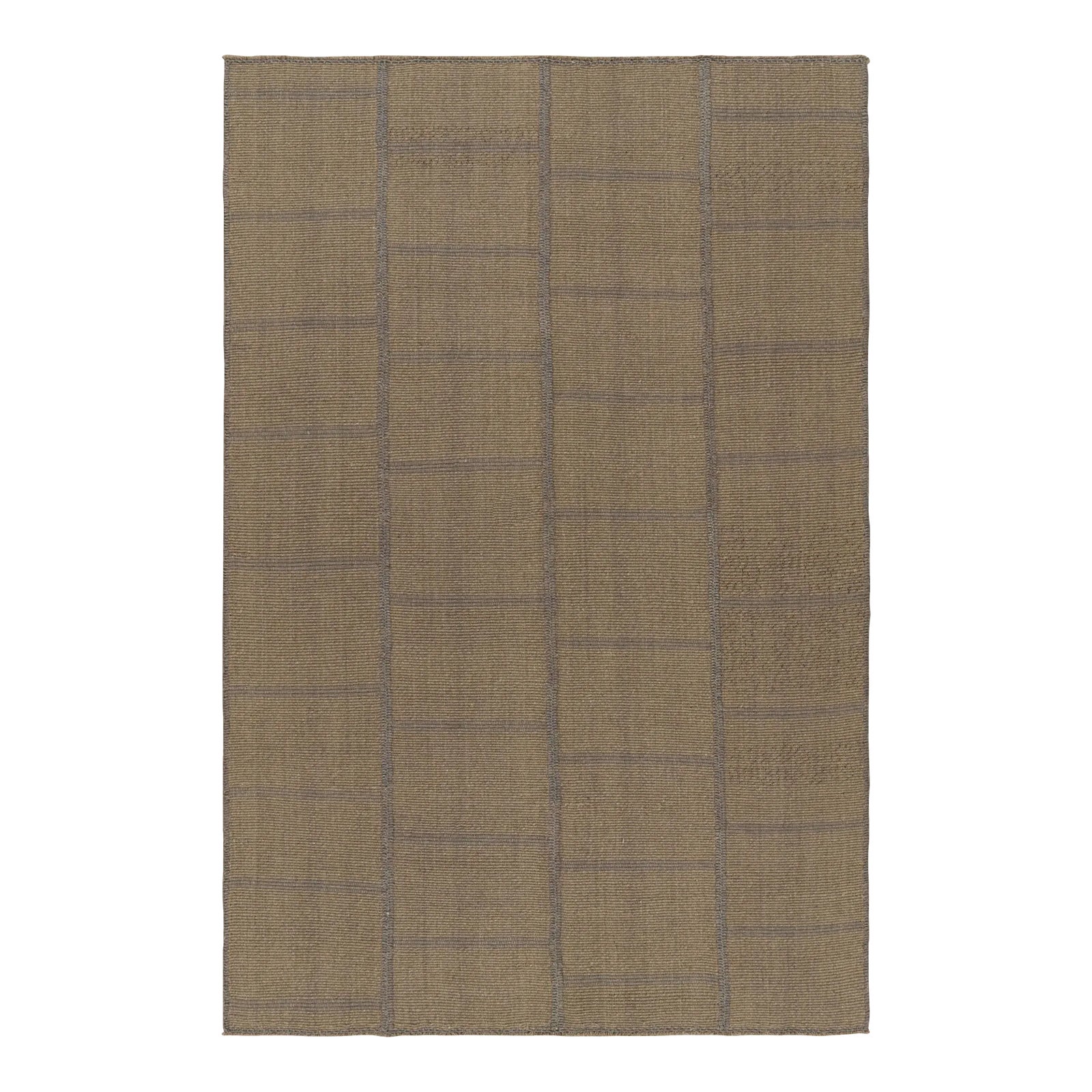 Rug & Kilim’s Textural Modern Kilim Rug in Brown With Taupe Geometric