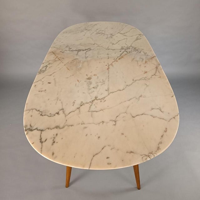 Mid 20th Century Table with Oval Marble Top in Beech and Marble, 1950s For Sale - Image 5 of 15
