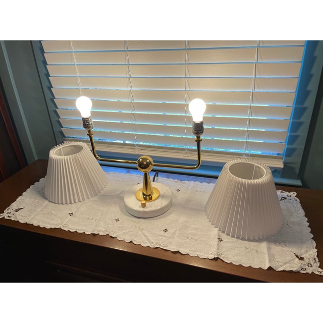 Authentic Jonathan Adler Milano Brass & Carrara Marble 2-Arm Lamp For Sale - Image 9 of 17