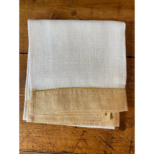 Textile Vintage Linen Color Blocked Hemstitched Hand/Kitchen Towels, Set of 4 For Sale - Image 7 of 10