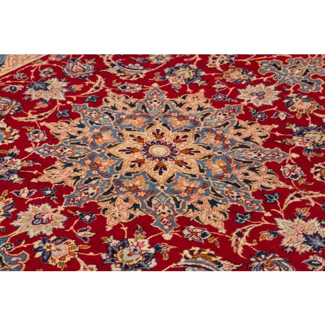 Red Vintage Persian Isfahan Handmade Red Floral Wool Rug For Sale - Image 8 of 10