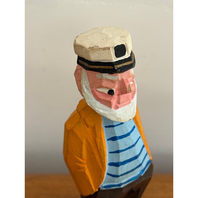 Orange Vintage Arts & Crafts Carved Sailor For Sale - Image 8 of 9