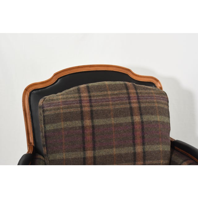 American New Ralph Lauren Plaid Tartan Wool and Leather on Vintage Louis XV-Style Versailles Library Chairs - 2 Pieces For Sale - Image 3 of 18
