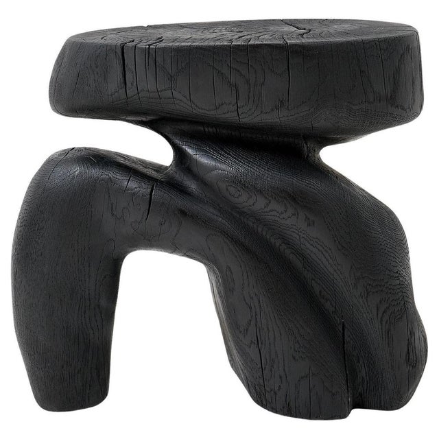 Sculptural Hardwood Stool in Charred Wood by Logniture For Sale - Image 16 of 16