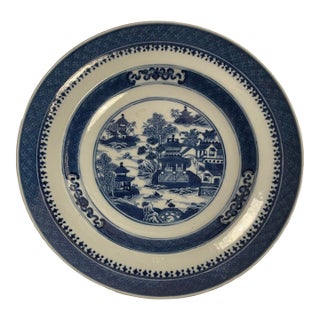 Chinese Export Canton Blue and White Porcelain Plate For Sale