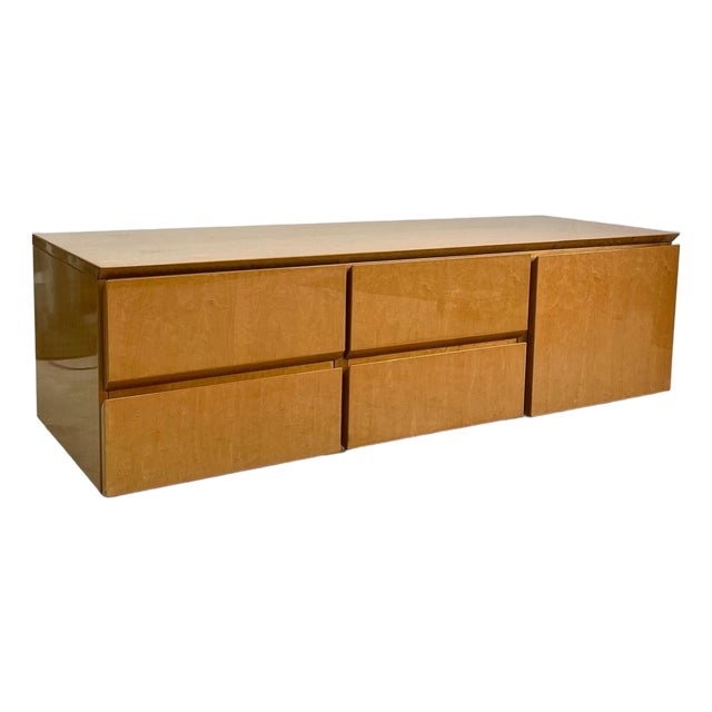 Low Sideboard in Maple Burl by Giovanni Offredi for Saporiti Italia, 1980s For Sale