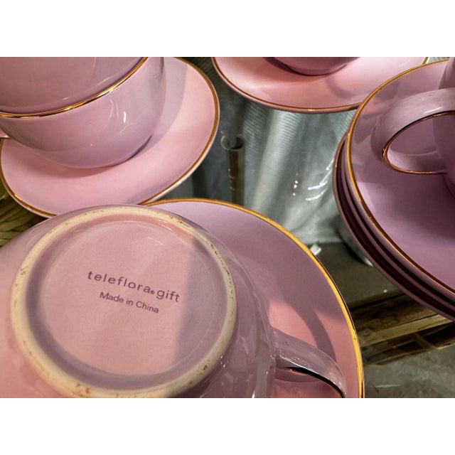 1990s Baby Pink Tea Cups Service for Seven - 14 PCS For Sale - Image 5 of 5