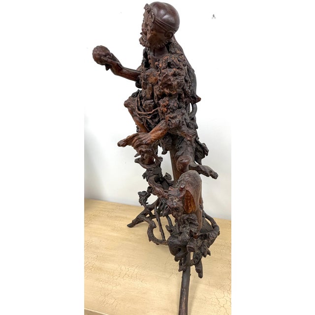 Monumental Chinese Rootwood (Burl) Daoist Sage with Attendants, Late Qing For Sale - Image 17 of 18