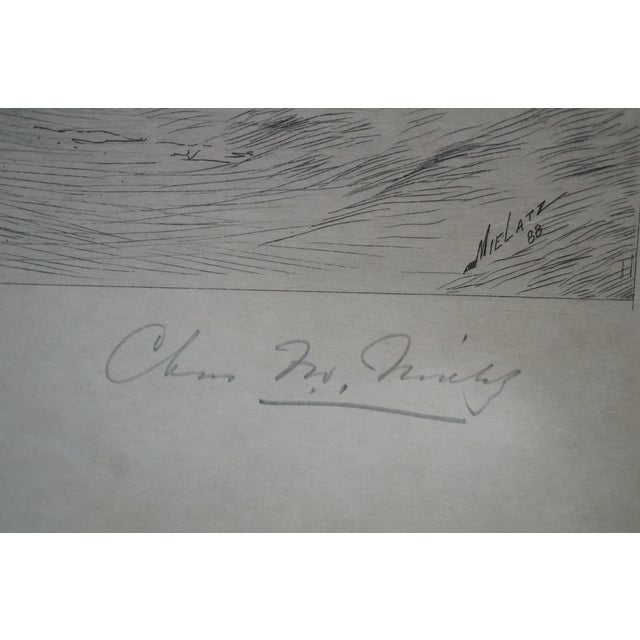 Antique Charles Frederick Mielatz Signed Country Farmhouse Etching 32" For Sale - Image 9 of 11