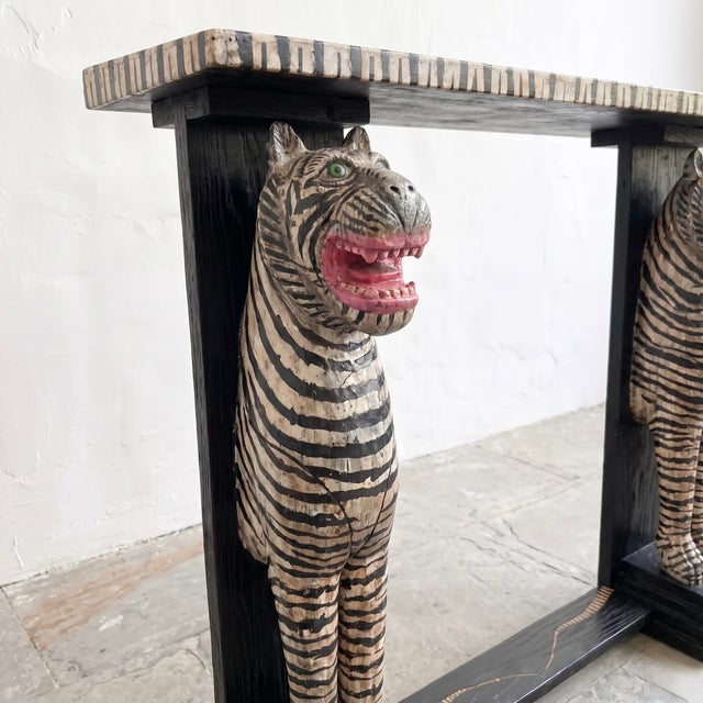 Art Deco Hand-Painted Tiger Console Table 1990s For Sale - Image 3 of 3