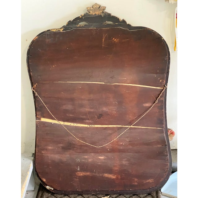 Bronze Antique Rococo Giltwood Wall Mirror, 19th Century Hand-Carved Crest, 26” X 37” For Sale - Image 8 of 11