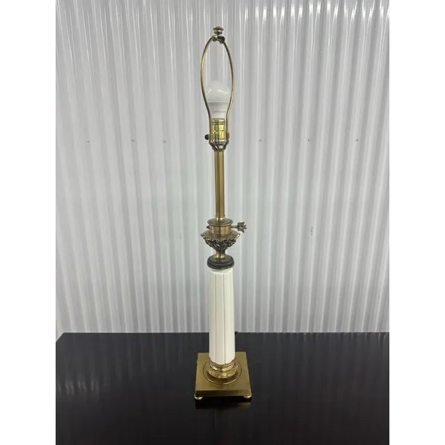 Pair of 1980s White Ceramic & Brass Lamps For Sale - Image 10 of 12