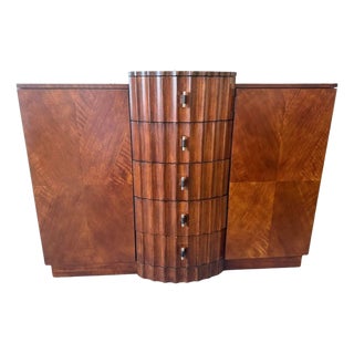Late 20th Century Art Deco Style Sculptural Walnut Sideboard / Credenza For Sale