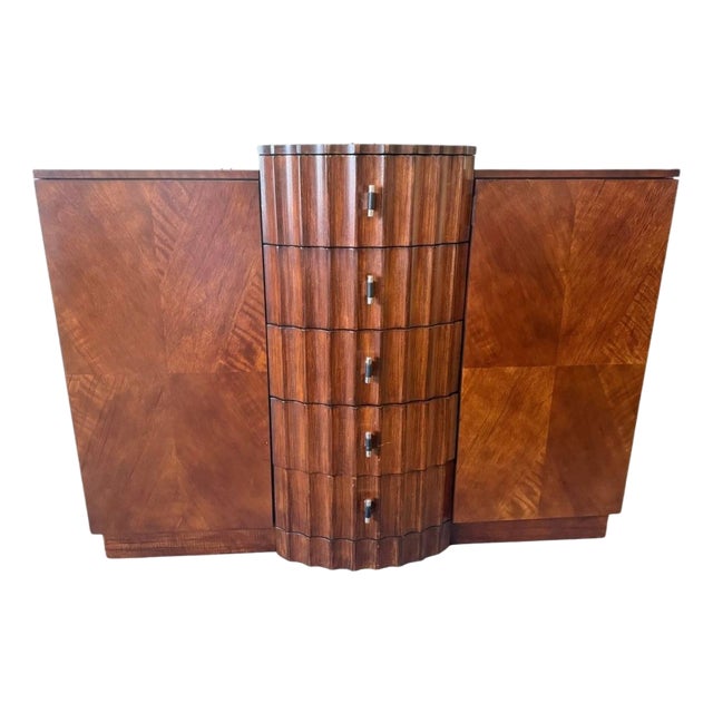 Late 20th Century Art Deco Style Sculptural Walnut Sideboard / Credenza For Sale