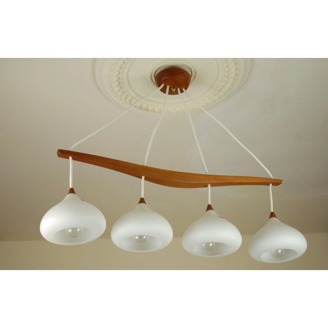 Teak and Glass Hanging Lamp, 1960s For Sale - Image 4 of 10