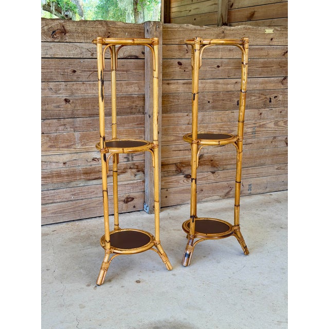 Pair of Victorian Rattan Three-Tier Plant Stands, Late 19th Century For Sale In Naples, FL - Image 6 of 12