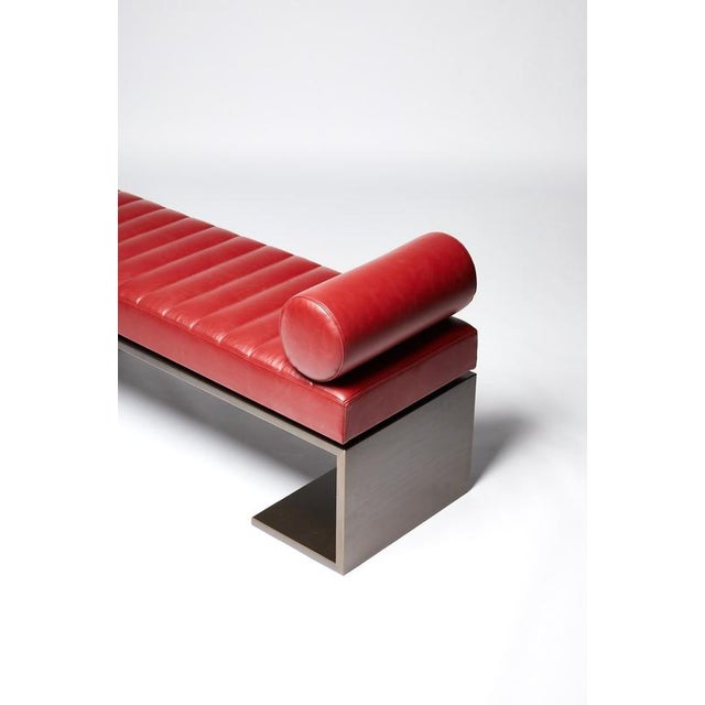 Unique Custom KIMANI Bronze-Finished Leather Bench with Cushions By Reda Amalou Design Dimensions: 120 x 48 x H 45 cm...