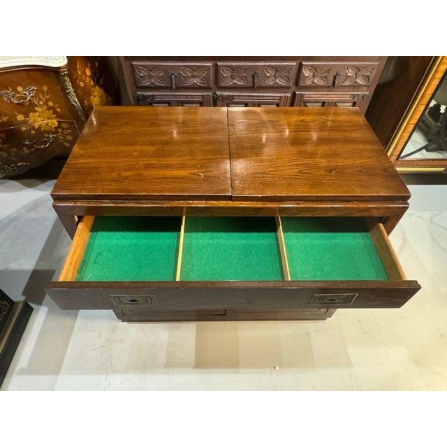 Wood Dixie Furniture Campaign Style Flip-Top Server Bar Cabinet, 1970s For Sale - Image 7 of 11