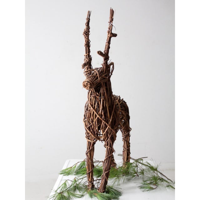 Cabin Vintage Wicker Reindeer Sculpture For Sale - Image 3 of 11