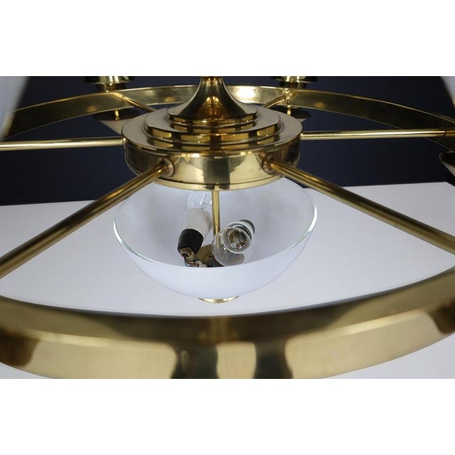 Gold Sculptural Italian Chandelier in Brass & Opaline Glass, 1970s For Sale - Image 8 of 16