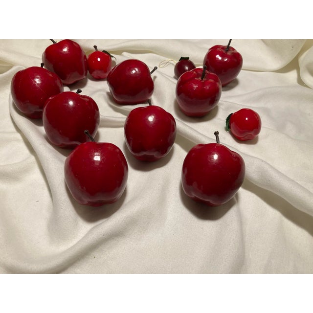 Assorted Vintage Holiday Glossy Red Papier-Mâché Apple Holiday Ornaments For Sale - Image 4 of 9