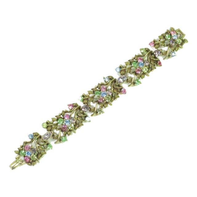 Vintage Designer Coro Floral Pastel Link Bracelet 1950s For Sale