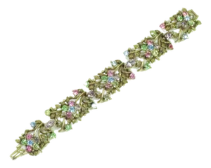 Vintage Designer Coro Floral Pastel Link Bracelet 1950s