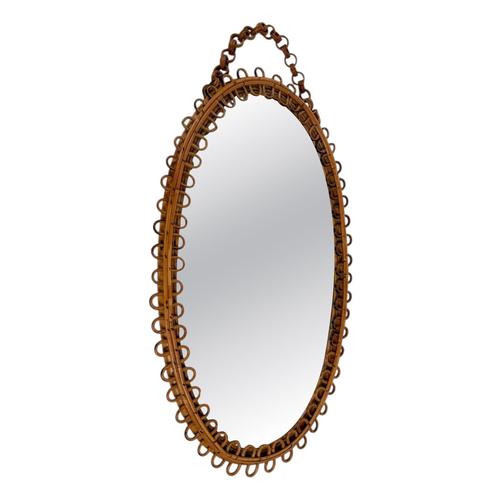 Mid-Century Modern Italian Handcrafted Oval Cane and Bamboo Mirror in the style of Albini, 1960s For Sale - Image 15 of 15