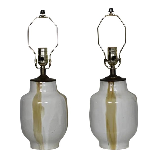 Pair of Mid 20th Century Karen Karnes Influence Ceramic Lamps For Sale