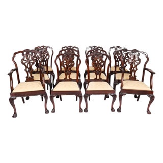 Antique George II Style Chippendale Dining Chairs, 1800s, Set of 12 For Sale