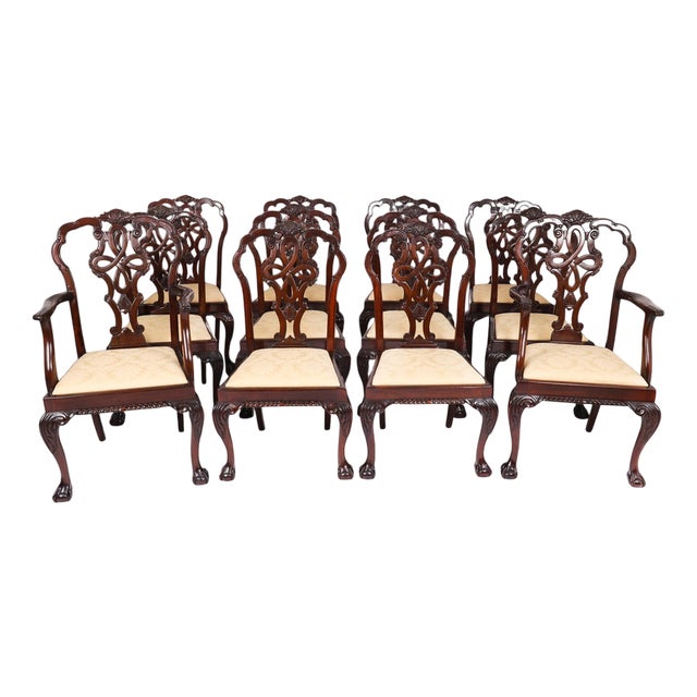 Antique George II Style Chippendale Dining Chairs, 1800s, Set of 12 For Sale