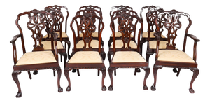 Antique George II Style Chippendale Dining Chairs, 1800s, Set of 12