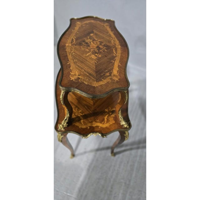 Late 19th Century French Marquetry Etagere Two Tier Table, 1880 For Sale - Image 5 of 14