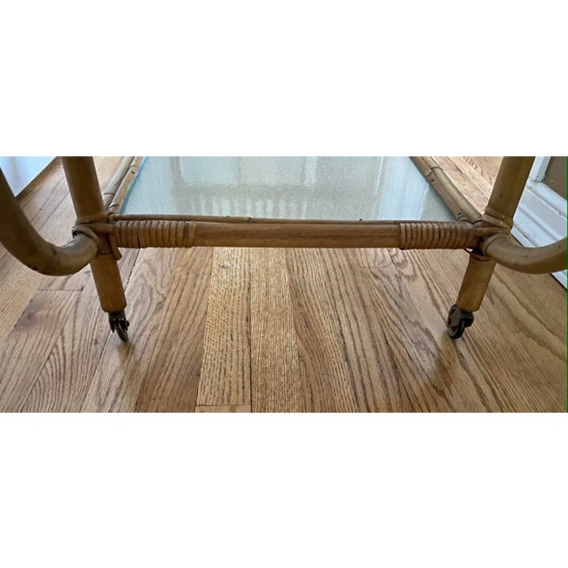 Wood 1950s Mid Century Bamboo and Rattan Bar Cart Trolley - Set of 2 For Sale - Image 7 of 12