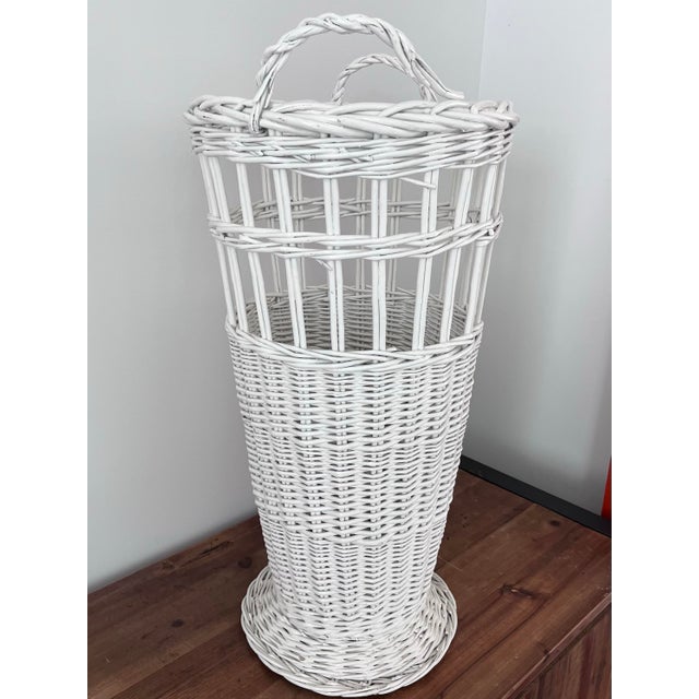 1980s Tall Wicker Handled Basket/Umbrella Stand For Sale In Houston - Image 6 of 8