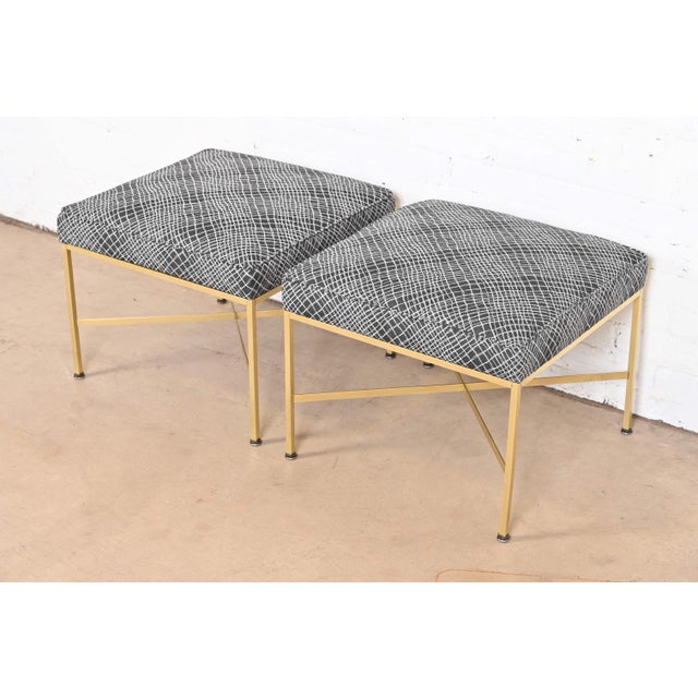 Paul McCobb for Directional X-Base Brass and Upholstered Stools or Ottomans, Newly Restored For Sale In South Bend - Image 6 of 9