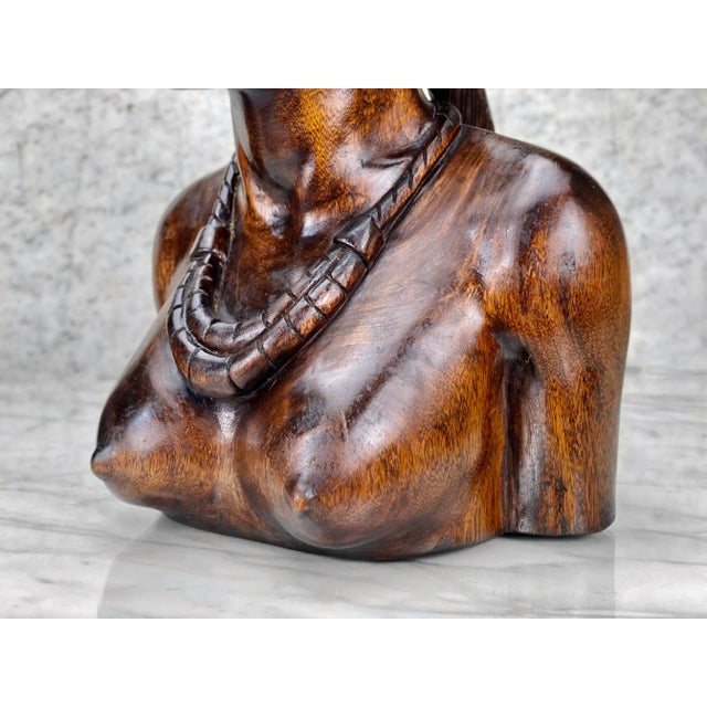 Brown Vintage Balinese Tribal Figural Carved Mahogany Bust Sculptures - a Pair For Sale - Image 8 of 12