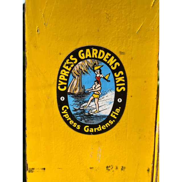 Nautical Vintage Early 1960s Pair Cypress Gardens 68" Wood Water Skis | Beach Lodge Nautical Decor For Sale - Image 3 of 5
